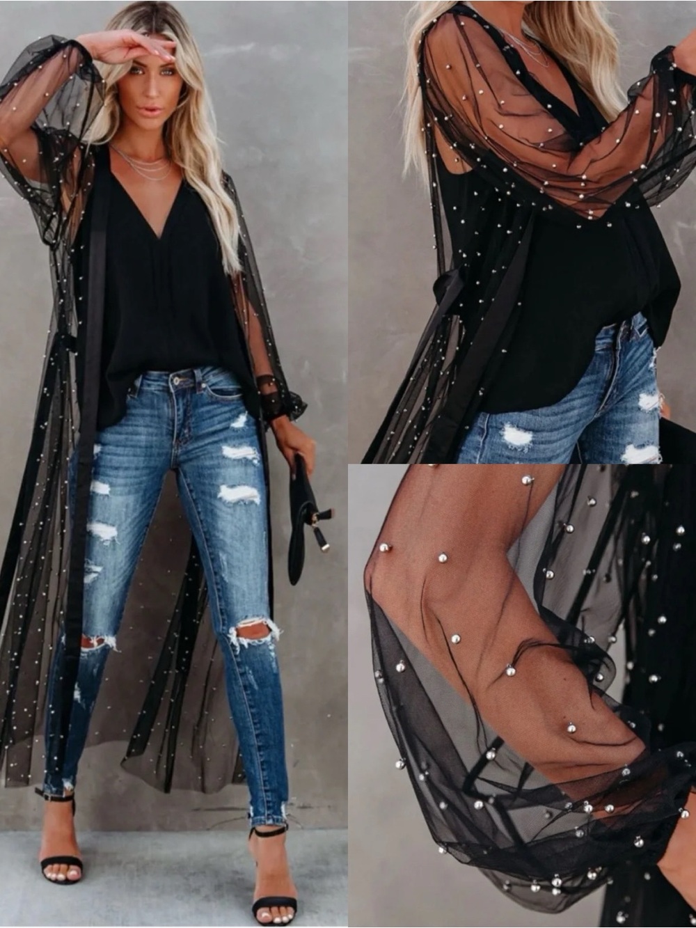 VICI NWOT Lyrical Embellished Tulle Duster in Black Size M/L